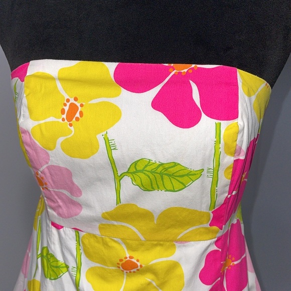 Lilly Pulitzer vintage Strapless A-Line Dress Yellow Pink size 4 floral pattern - Picture 3 of 16